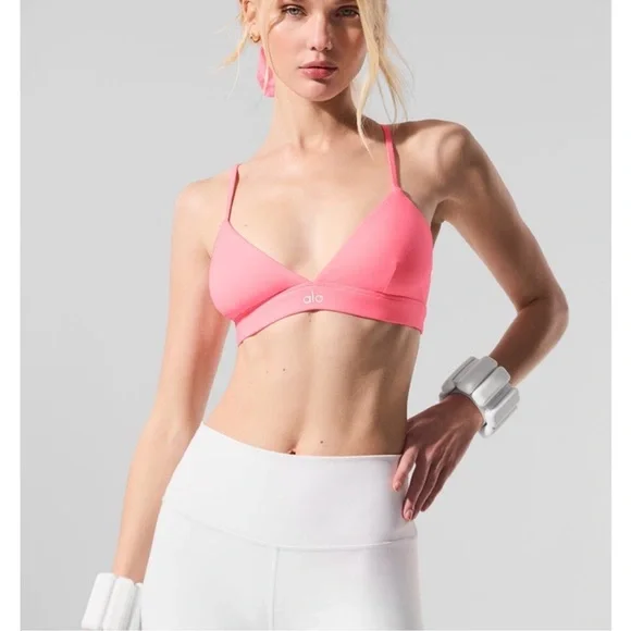 NWT Alo Yoga Splendor Bra Top in Neon Bubblegum White Pink Small
